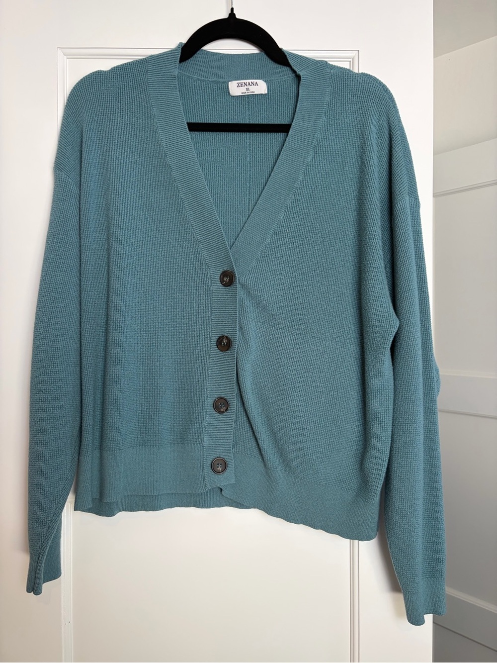 Zenana Outfitters Teal V-Neck Button-Front Sweater Cardigan (XL)